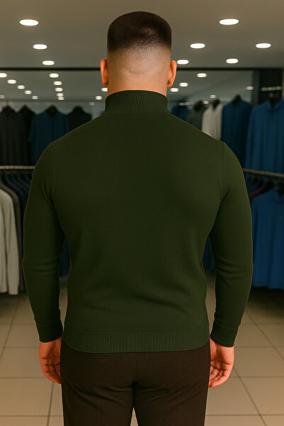 Maccali Ανδρικό πλεκτό πουλόβερ μεγάλου μεγέθους, φαρδύ, χακί, με ψηλό λαιμό