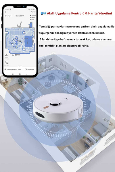 Yui RS16 Pro Akıllı Robot Vacuum & Mop Süpürge Otomatik Toz Boşaltma Beyaz (YUI TÜRKİYE GARANTİLİ)