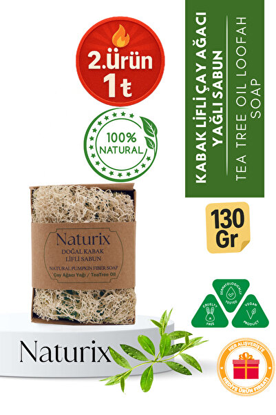 Naturix Pumpkin Fiber Tea Tree Oil Soap 130 Gr |   Purifying, Pore-Tightening and Refreshing