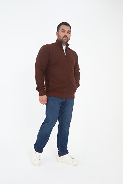 Maccali Мъжки пуловер с цип, голям размер, тъмно кафяв