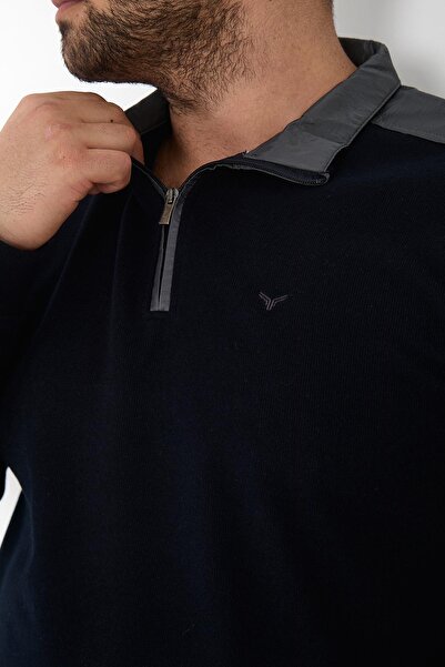 Maccali Men's Large Size Half Zip Oversized Navy Blue Sweatshirt