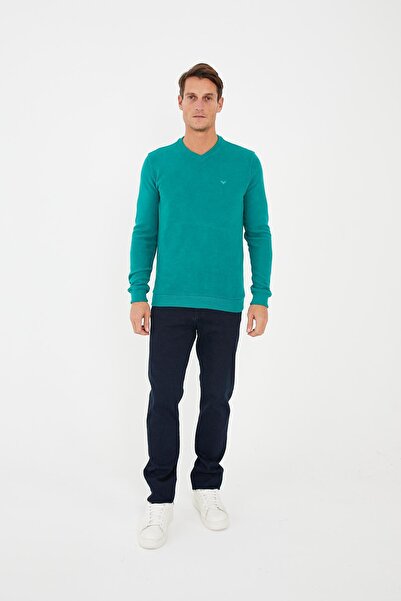 Maccali Ανδρικό μακρύ μακρύ πράσινο φούτερ RelaxFit Winter V λαιμόκοψη