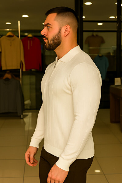 Maccali Men's Winter Plus Size White Zippered Sweatshirt