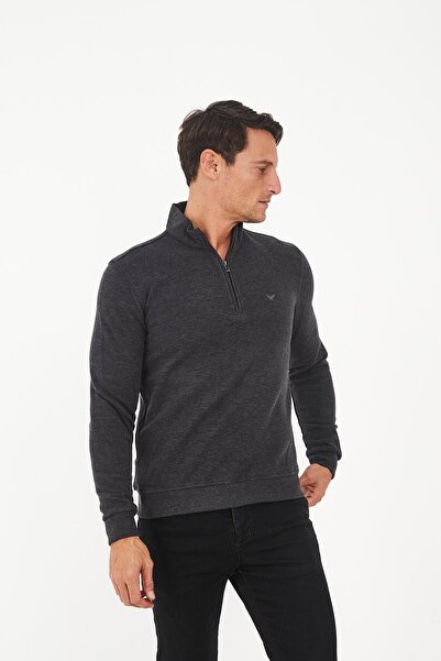 Maccali Ανδρικό μπλουζάκι με μισό φερμουάρ Fisherman Basic μακρύ ανθρακί