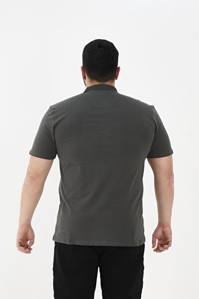 Maccali Men's Timeless Pocketed Basic Long Plain Polo Neck T-Shirt Smoked