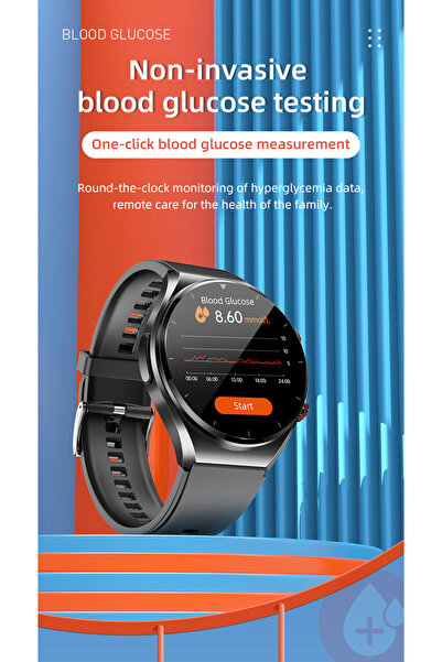 .YNNA .YNNA® Smart Watch - Blood Sugar, Blood Pressure, ECG, Thermometer, Sleep Monitoring, Black