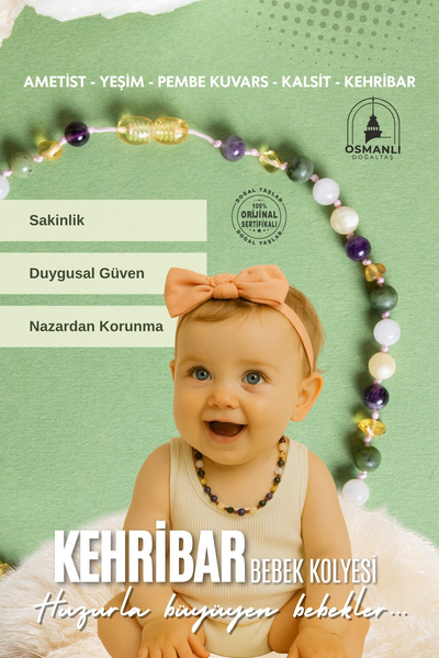 OSMANLI DOĞAL TAŞ Orijinal & Sertifikalı Bebek Kehribar Kolye - Kehribar Amet...