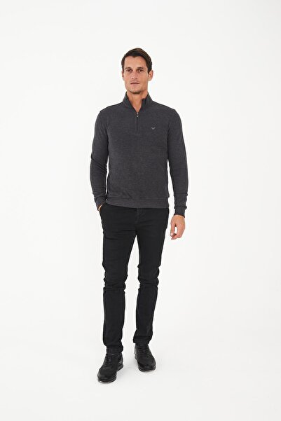 Maccali Ανδρικό μπλουζάκι με μισό φερμουάρ Fisherman Basic μακρύ ανθρακί