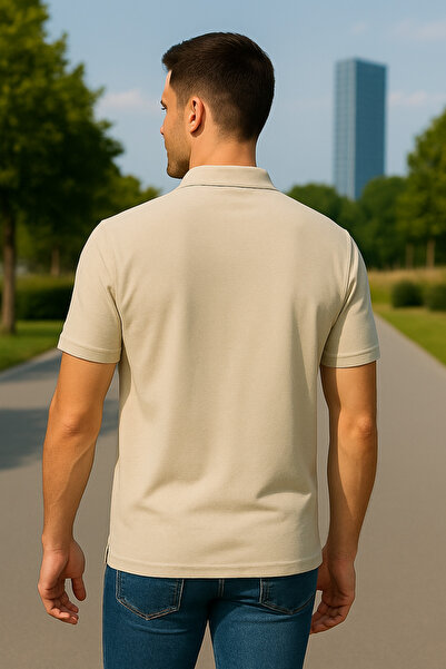 Maccali Men's Striped Cotton Stone Polo Neck Basic T-Shirt