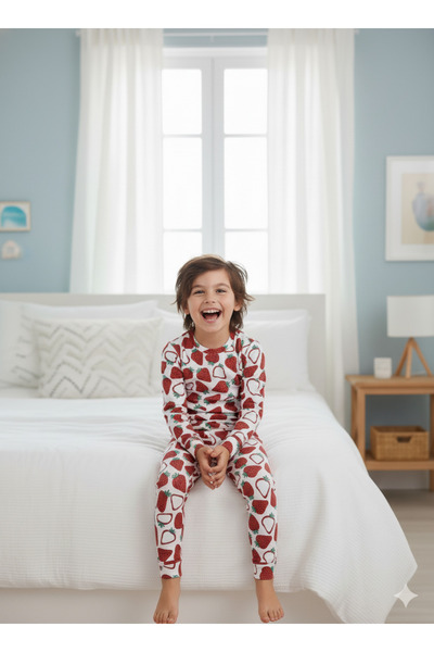 ÖZLEM BEBE 1-12 Yaş Strawberry Desenli Pamuklu Pijama Takımı