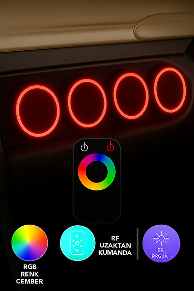 LED LEVEL İçi boş Neon Işıklı 20 cm Midrange Kapağı içi boş Rgb dokunmatik Kumandalı 2 Takım 4 Adet