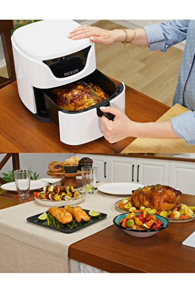 Rexon Yağsız Fritöz 5 Litre Geniş Hacim Airfryer Dijital Ekran Akıllı Pişirme Yapışmaz Teflon Zemin BEYAZ