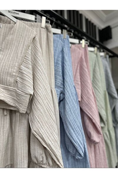 Lovely butik Front Tie and Button Detail Skirt Lace up Elastic Linen Double Set