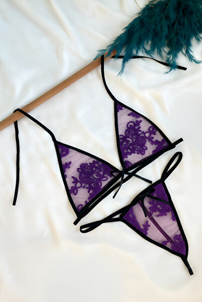 Maly Love Дамски лилав комплект бикини с дантелен сутиен