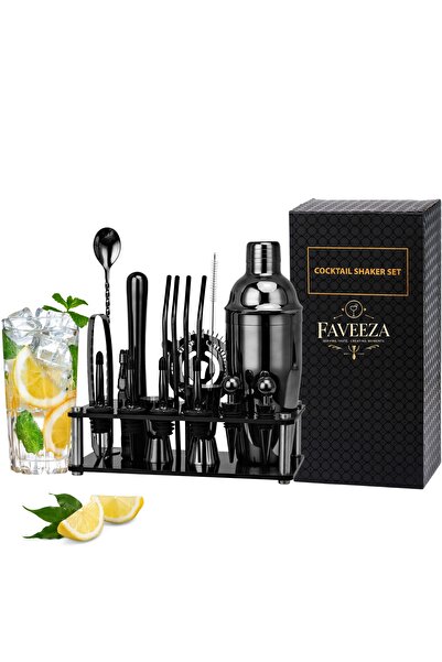 FAVEEZA Set barman pentru preparare bauturi 20 piese, cocktail shaker piano b...