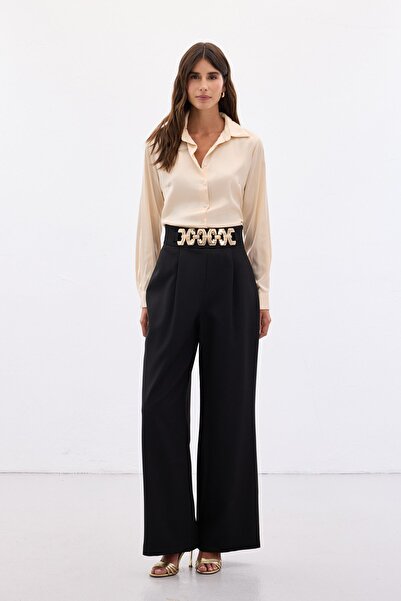 Sateen Штани з поясом - Чорні