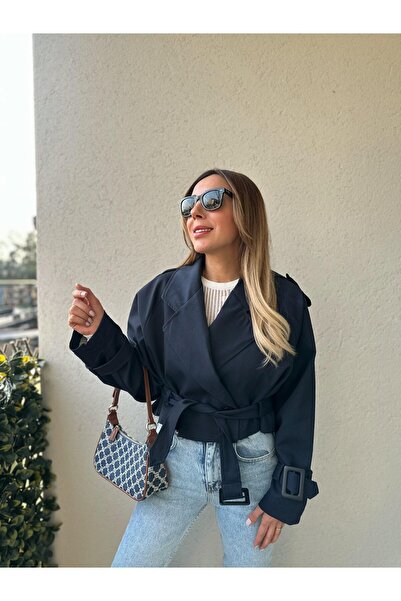 Lady Pixie Trench scurt fără cusături pentru femei cu detaliu curea