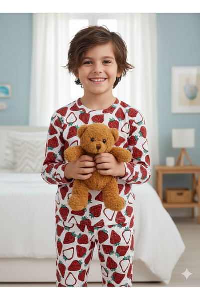 ÖZLEM BEBE 1-12 Yaş Strawberry Desenli Pamuklu Pijama Takımı