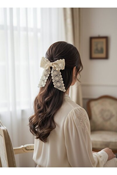 UniqueHandMade Χειροποίητη ρομαντική γυναικεία κρεμ δαντέλα αυτόματη αγκράφα ...