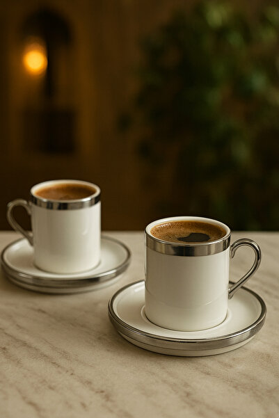 YzHome 2-Person Porcelain Luxury Platinum Plated Coffee Cup Set 100ml