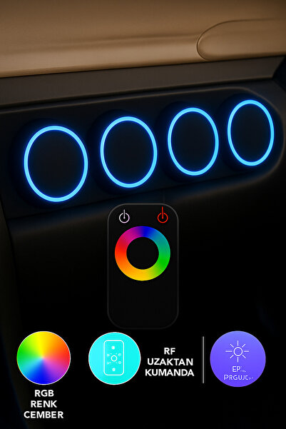 LED LEVEL İçi boş Neon Işıklı 20 cm Midrange Kapağı içi boş Rgb dokunmatik Kumandalı 2 Takım 4 Adet