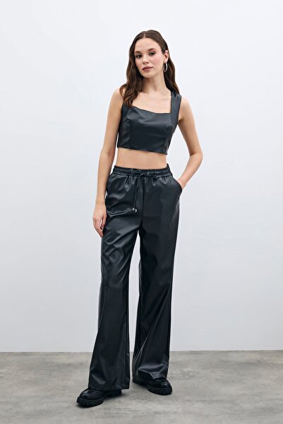 Sateen Чорні шкіряні штани