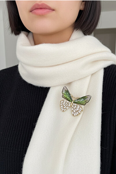 Modex Yeşil Taşlı Sedefli Kelebek Broş (en:4 Cm)