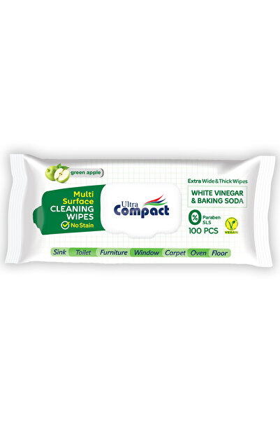 Ultra Compact Șervețele umede multi-suprafețe cu oțet și bicarbonat de sodiu, 100 bucăți, extra mari 22x22cm, ultracompacte