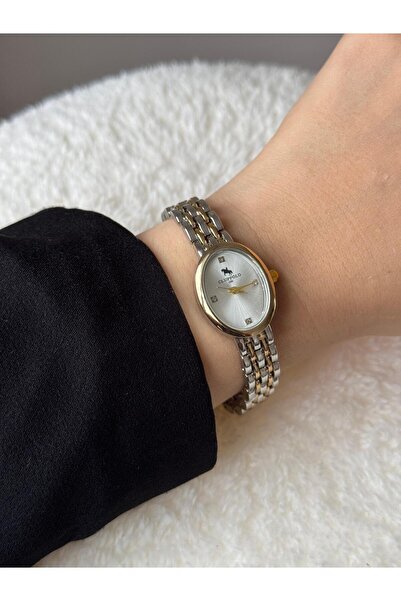 LEROSY CO. ساعة يد نسائية من الفولاذ بسوار سلسلة ومينا بيضاء وعلبة بيضاوية ذهبية وردية