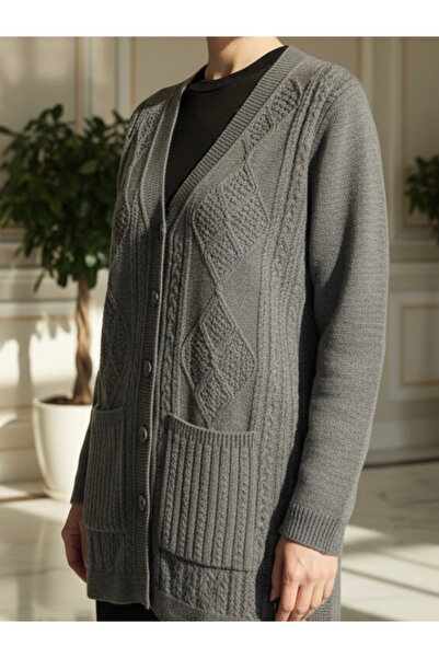 TEK Winter Knitwear Wool Type Mother Cardigan / Anthracite