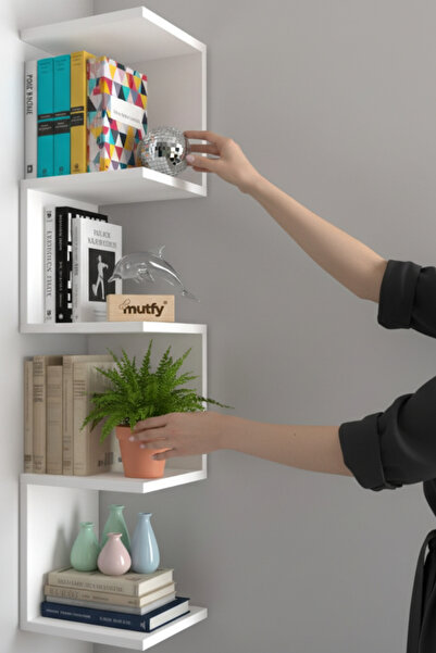 mutfy Zigzag Köşe Kitaplık Raf - Duvar Rafı - Demonte Raf