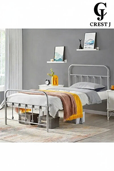 Crestj سرير معدني متين نفر لون فضي 190سم * 90 سم