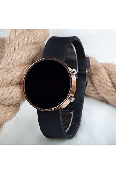 Spectrum Digital Led Watch Copper Round Case Black Silicone Band Unisex Wristwatch St-303562