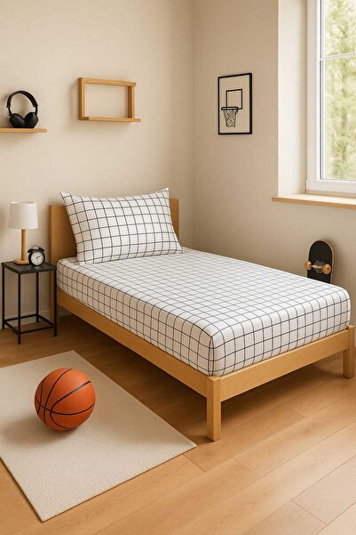 Loova Single Fitted Sheet Set Checkered Pattern Plaid Young Room 100% Cotton