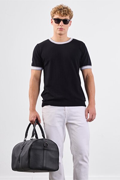 Dufy Siyah Erkek Slim Fit Düz O Yaka Triko - 104656