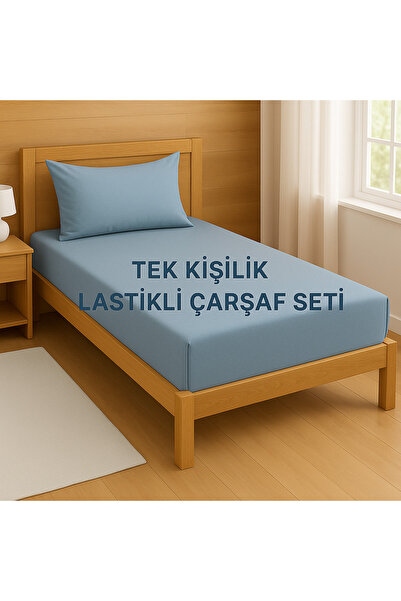 Loova Single Fitted Sheet Set 100% Cotton Blue Color 100×200 Size Pillowcase ...