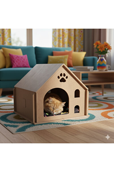 Regina Ahşap kedi evi demonte minderli