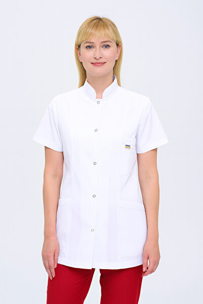 ZENAPRON Kadın Hakim Yaka Ceket Boy Kısa Kollu Doktor - Öğretmen Önlüğü