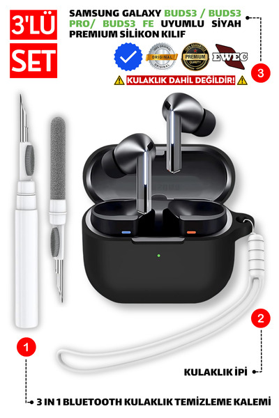 EWEC Samsung Galaxy Buds3, Buds3 Pro, Buds3 FE Uyumlu Silikon Kılıf, Kulaklık...