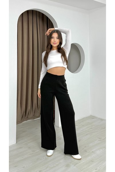 Leo Ferre Black Women's Comfortable Fit Knitwear Pants Size 36/38 .25701
