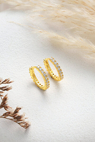 ESSARE 925 Ayar Gold Kaplama Tam Tur Zirkon Taşlı 15 Mm Küpe