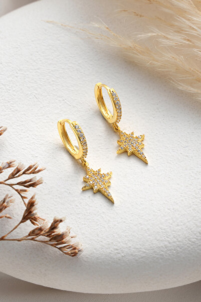 ESSARE 925 Ayar Gold Kaplama Sallantılı Kutup Yıldızı Küpe