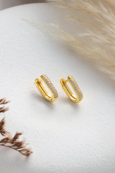 ESSARE 925 Ayar Gümüş Gold Kaplama U Model Zikron Taşlı Kadın Küpe