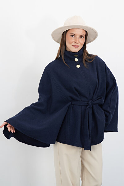 penyebizden Пальто з високим коміром і поясом - синє