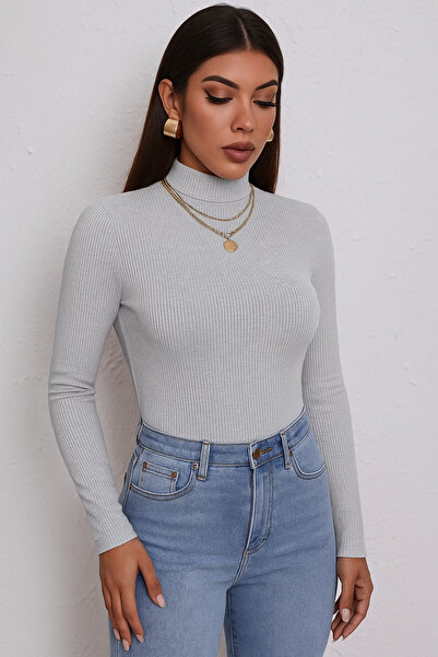 Actiwear Women's Half Turtleneck Long Sleeve Ribbed Camisole Blouse Body