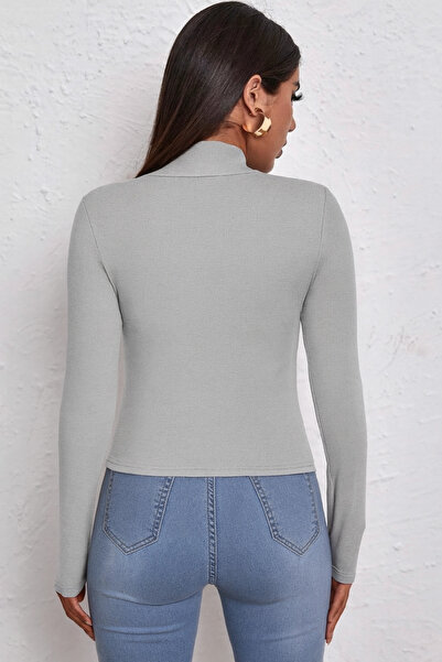 Actiwear Women's Half Turtleneck Long Sleeve Ribbed Camisole Blouse Body