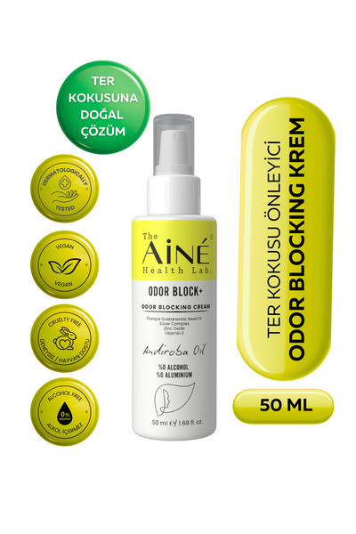 The Aine Health Lab. Odor Block - 7 Güne Kadar Etkili Ter Kokusu Önleyici Krem, Gümüş Kompleks, Çinko, E Vitamini 50 ml
