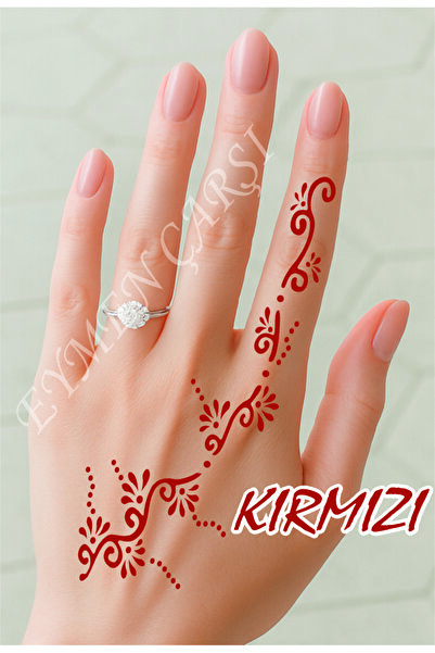 EYMEN ÇARŞI /Kına Kalıbı ve Kına/Sol El Deseni Kına Şablonu ve Kırmızı Hint K...