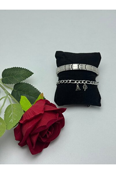 Hediyedukkani Steel Italian Couple Bracelet, for Lover, Spouse, with Non-Fading Rose