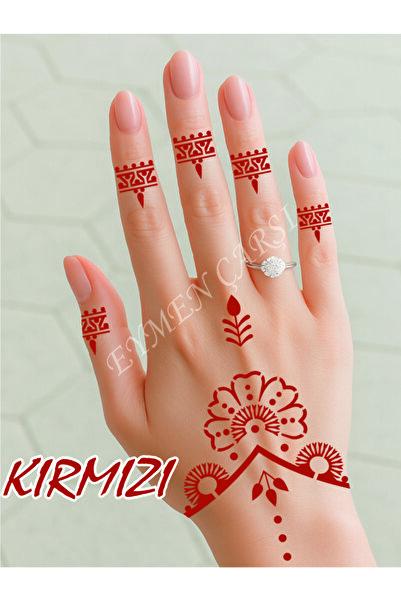 EYMEN ÇARŞI /Kına Kalıbı ve Kına/Sağ El Deseni Kına Şablonu ve Kırmızı Hint K...